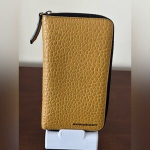 Burberry Mustard Textured Leather Zip Wallet/Organizer